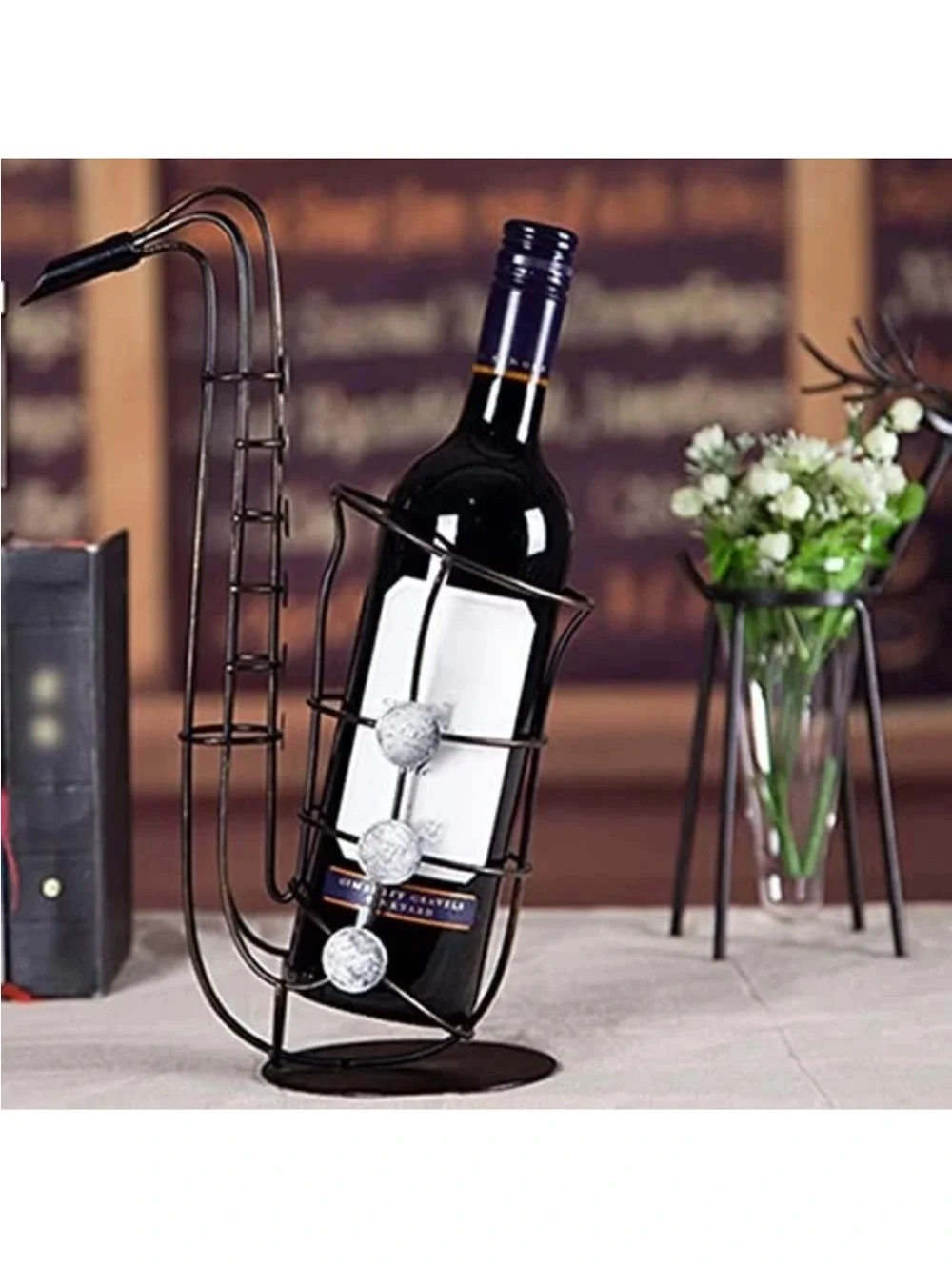 Saxophone Wine Bottle Holder, Metal Iron Wine Rack Stand, Home Bar Decor with